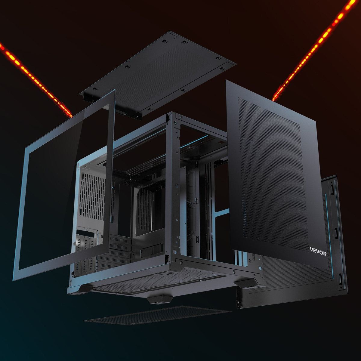 VEVOR Mid-Tower PC Case, Dual Chamber, Gaming Computer Case with