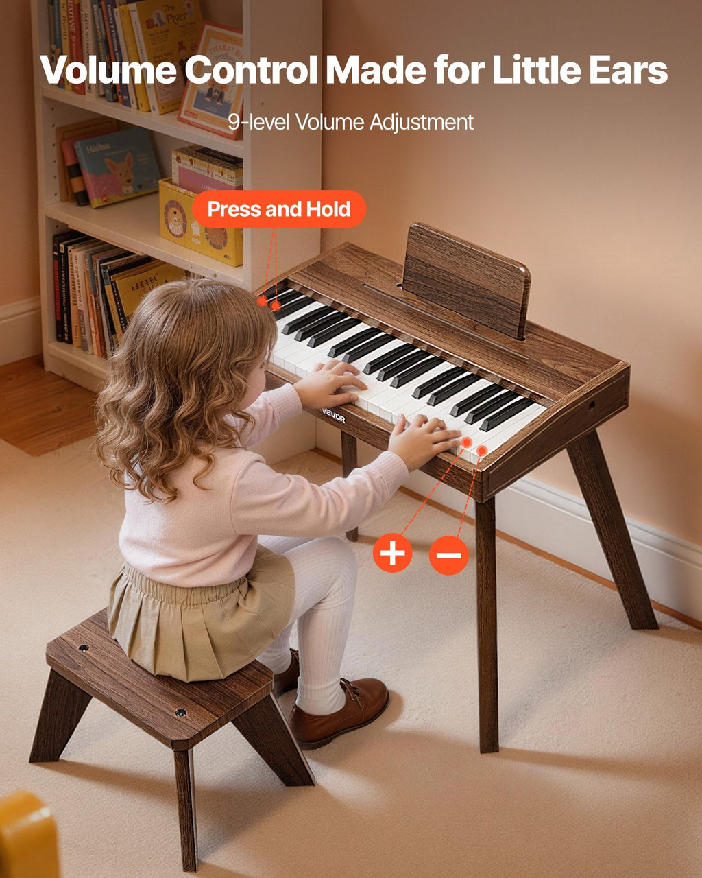 VEVOR Kids Piano Keyboard, 37 Key Wooden Digital Piano for Kids, Mini