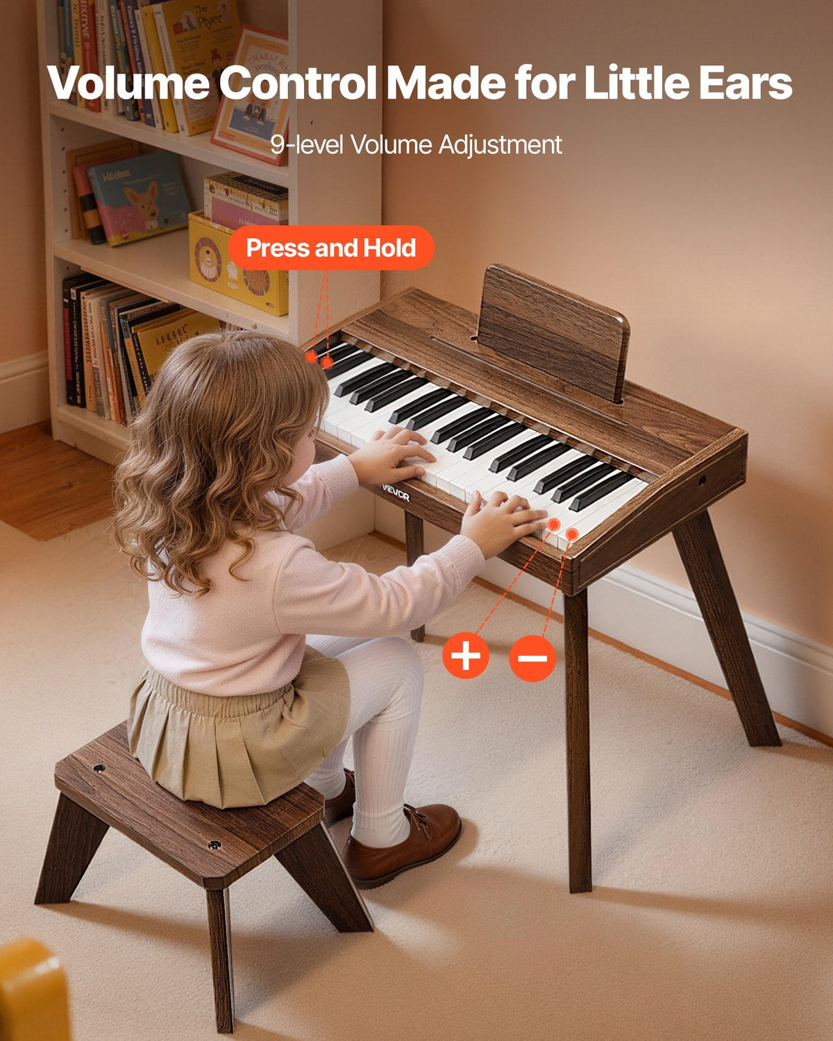 VEVOR Kids Piano Keyboard, 37 Key Wooden Digital Piano for Kids, Mini