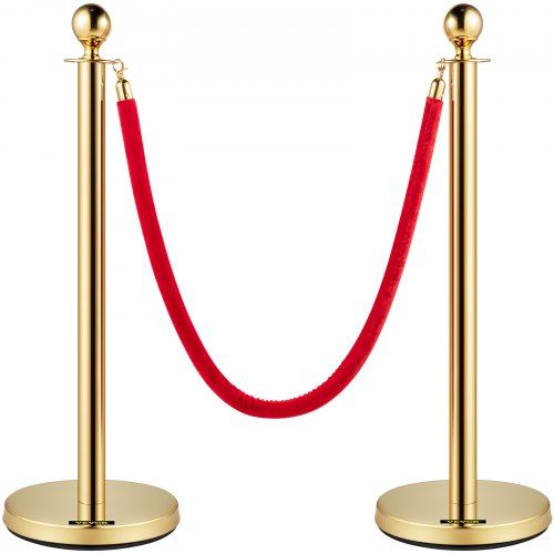 VEVOR Velvet Ropes and Posts, 5 ft/1.5 m Red Rope, Stainless Steel