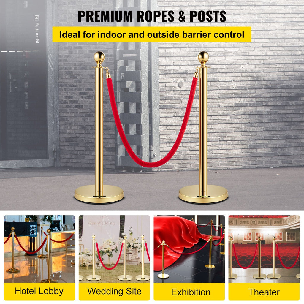 VEVOR Velvet Ropes and Posts, 5 ft/1.5 m Red Rope, Stainless Steel