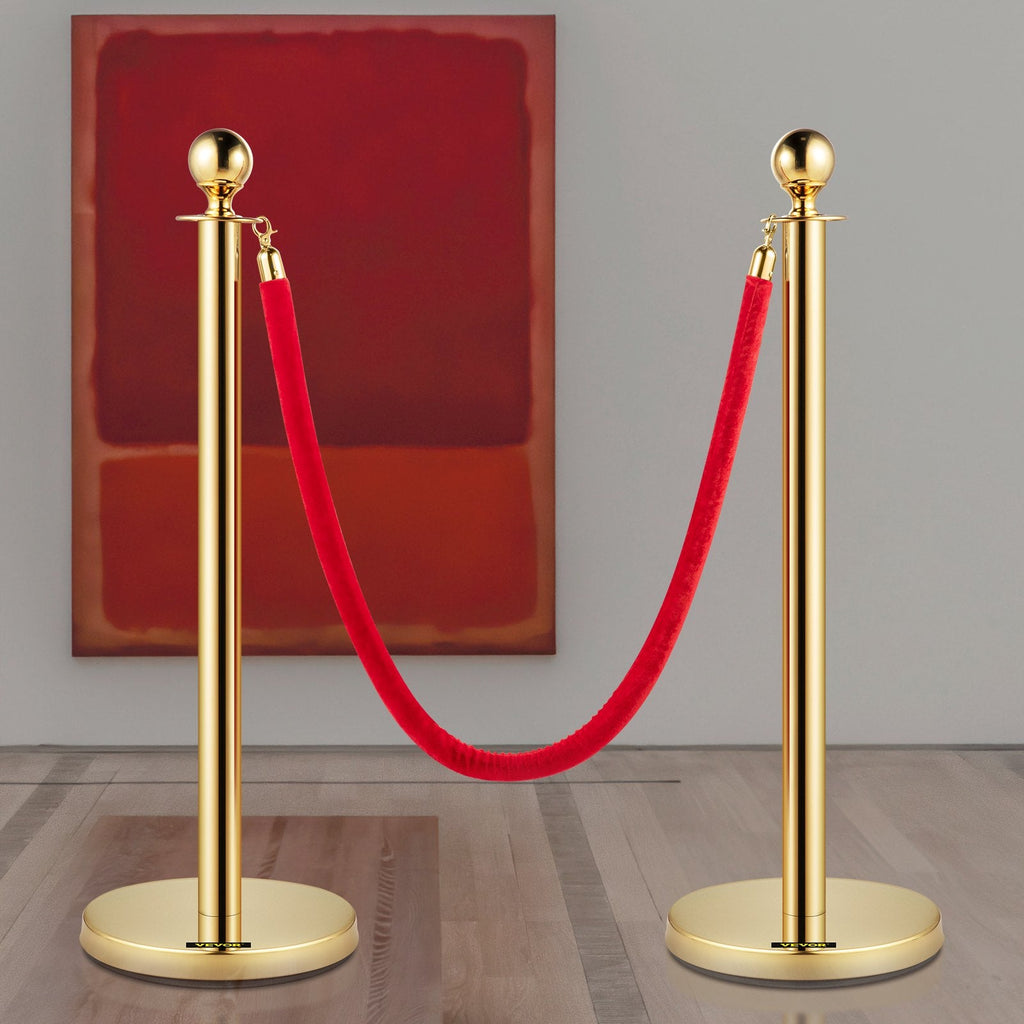 VEVOR Velvet Ropes and Posts, 5 ft/1.5 m Red Rope, Stainless Steel