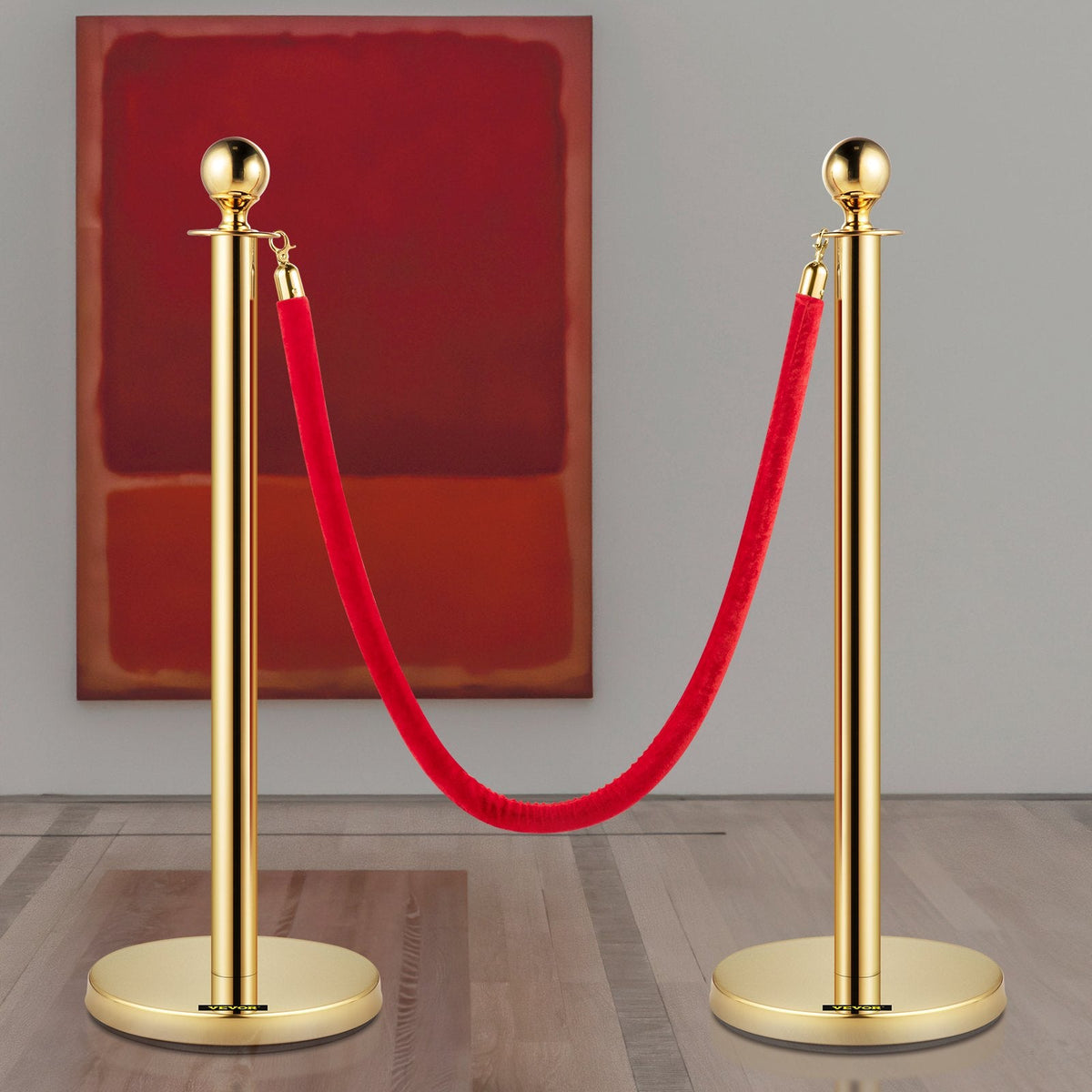 VEVOR Velvet Ropes and Posts, 5 ft/1.5 m Red Rope, Stainless Steel
