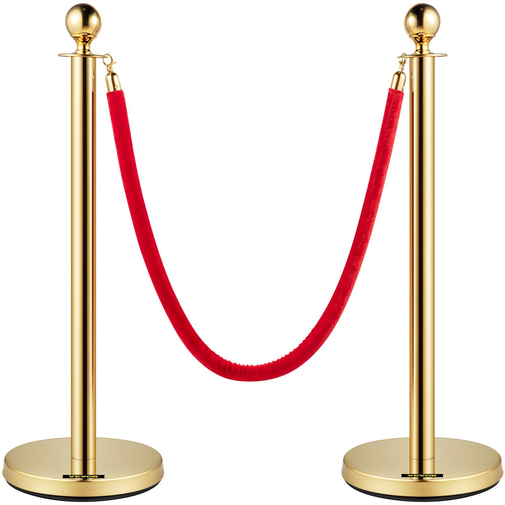VEVOR Velvet Ropes and Posts, 5 ft/1.5 m Red Rope, Stainless Steel