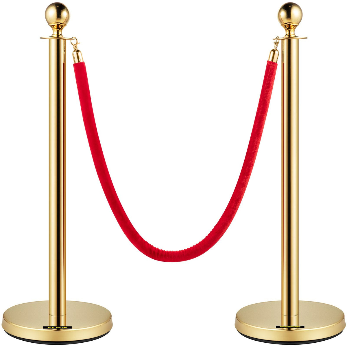 VEVOR Velvet Ropes and Posts, 5 ft/1.5 m Red Rope, Stainless Steel