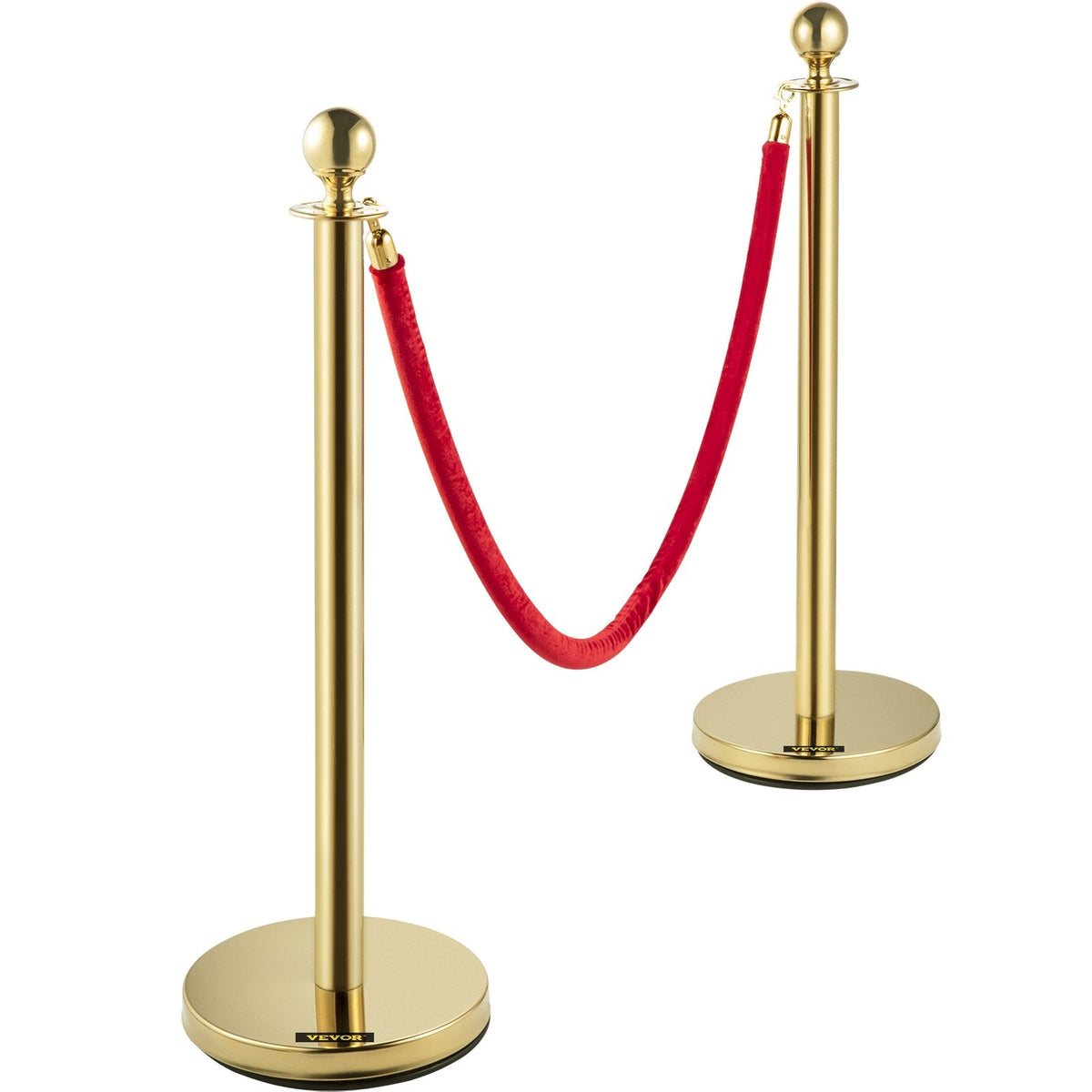 VEVOR Velvet Ropes and Posts, 5 ft/1.5 m Red Rope, Stainless Steel